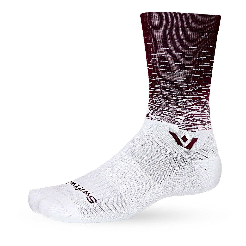 White/maroon Swiftwick Vision crew sock