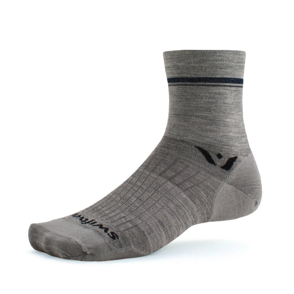 pursuit sock four 4'' ultralight sock in charcoal with retro yellow stripe